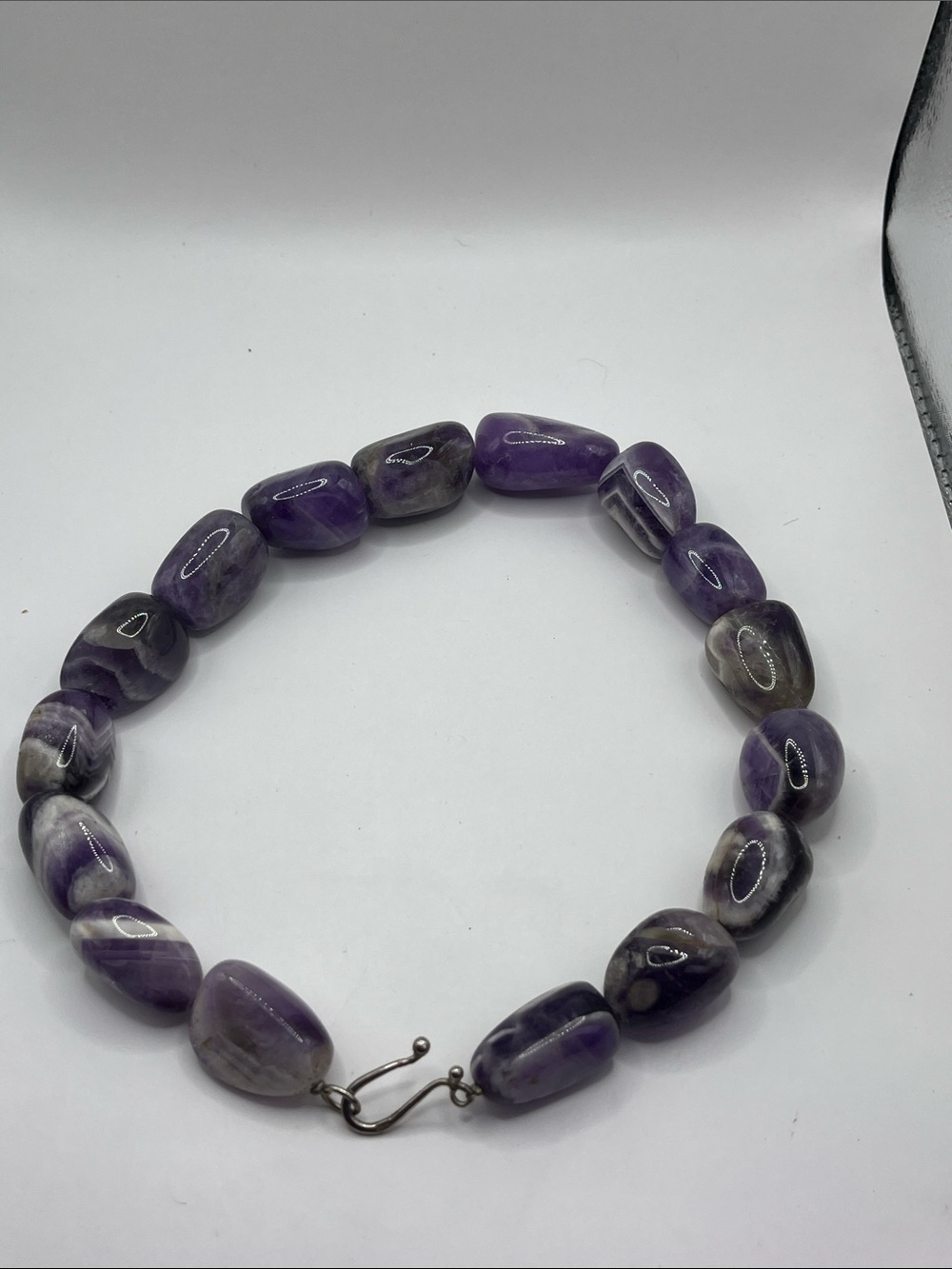 Chevron Amethyst Chunky Beaded Sterling Silver Vintage Necklace 10-20mm - Picture 5 of 11